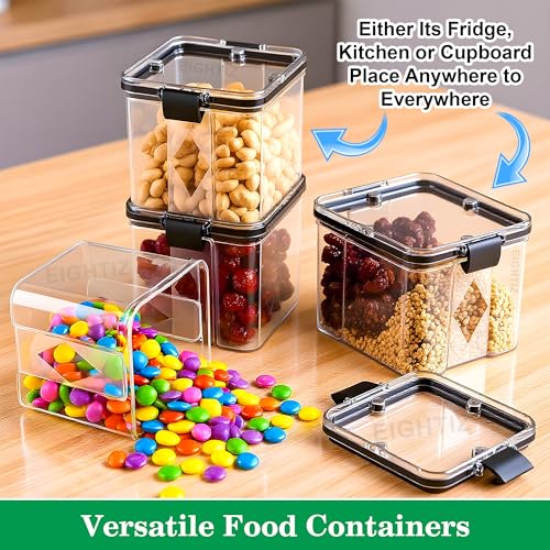 Image of Eightiz (Pack of 4 Fridge Storage Containers Plastic Boxes with Airtight Lids,Freezer Safe,Refrigerator Organizer for Vegetables, Fruits, Kitchen organization accessories (700 ml,Transparent)