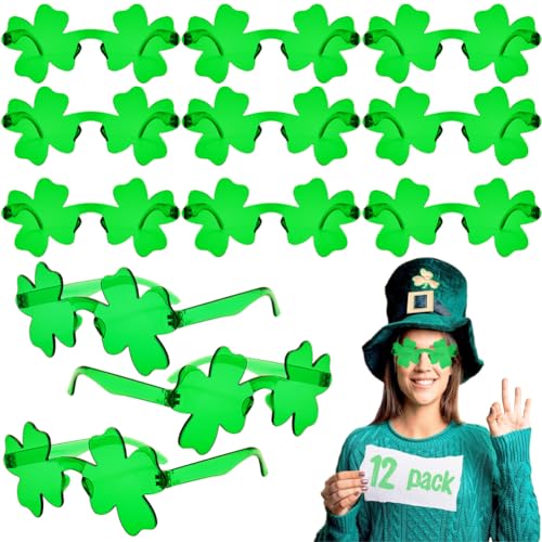 LUKBERA 12Pcs St. Patrick's Day Shamrock Sunglasses, Irish Green Clover Glasses for Adults Kids Saint Patrick’s Day Party Favor Decoration Accessories