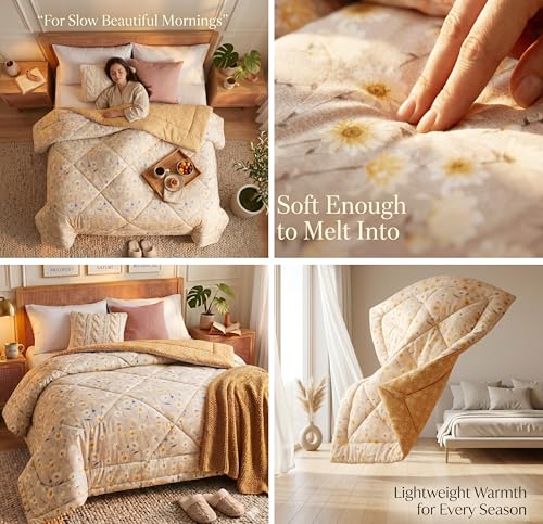 Image of VAS COLLECTIONS Feather Cotton Reversible AC Comforter for Double Bed | Super Soft 220 GSM Quilt /Duvet /Dohar | Lightweight All-Season Comforter | 90 x 100 Inches (1 Piece), Oatmeal