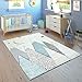 Paco Home Alfombra Infantil Habitación Motivo Montañas Luna Estrellas Pastel Azul Gris, tamaño:120x170 cm