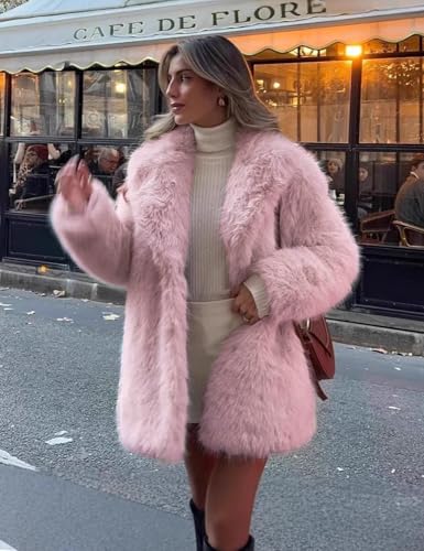 Wyeysyt Womens Faux Fur Coat Fluffy Lapel Furry Jacket Long Sleeve Shaggy Long Coat Winter Warm Parka Coats Outwear4
