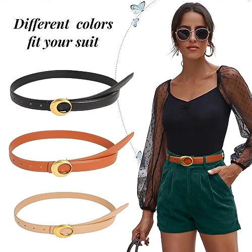 Image of Women's Fashion Classic Metal Buckle Leather Belt with Jeans Dress