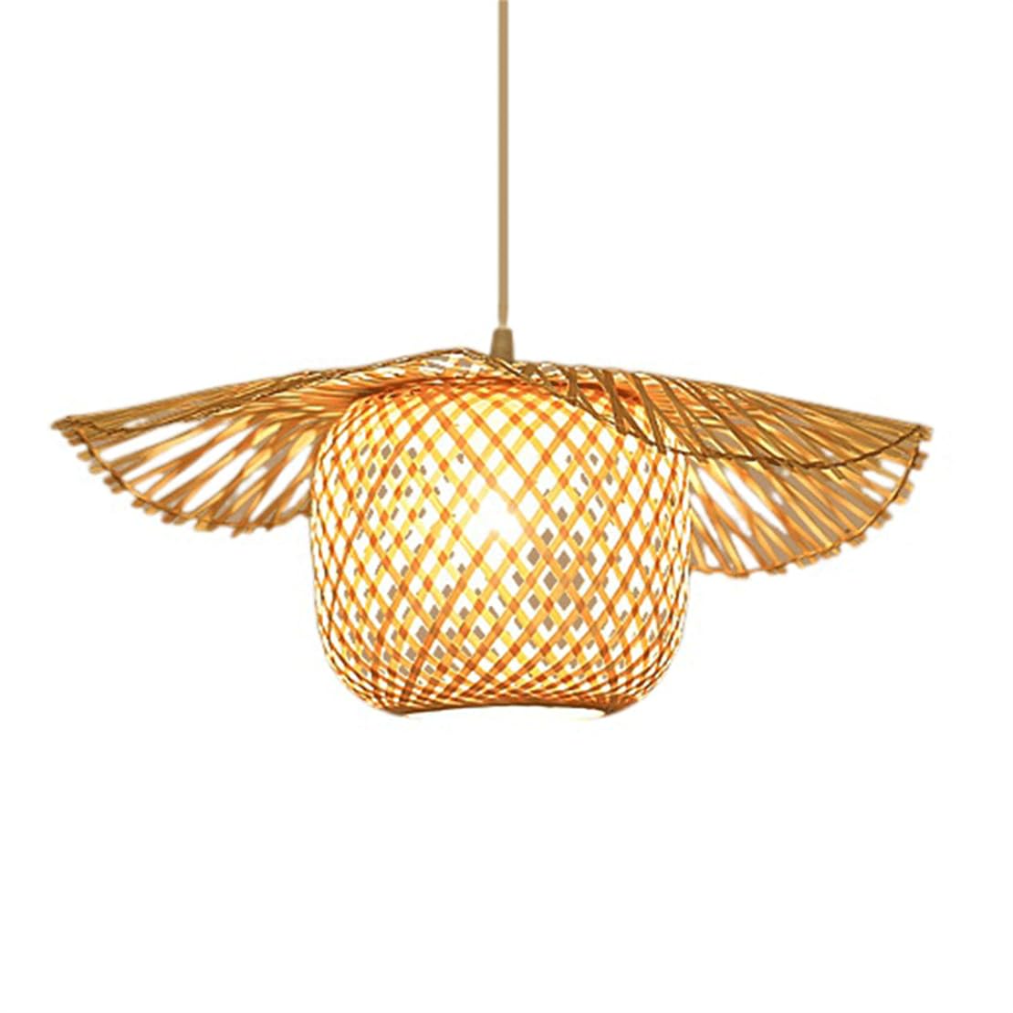 CSSYKV Rustic Bamboo Pendant Light, 25.6 Inch Handmade Basket Hanging Lamp 2-Layer Boho Light Fixtures Wicker Bamboo Basket Chandeliers E26 Base for Dining Room, Bedroom, Entryway, Beige