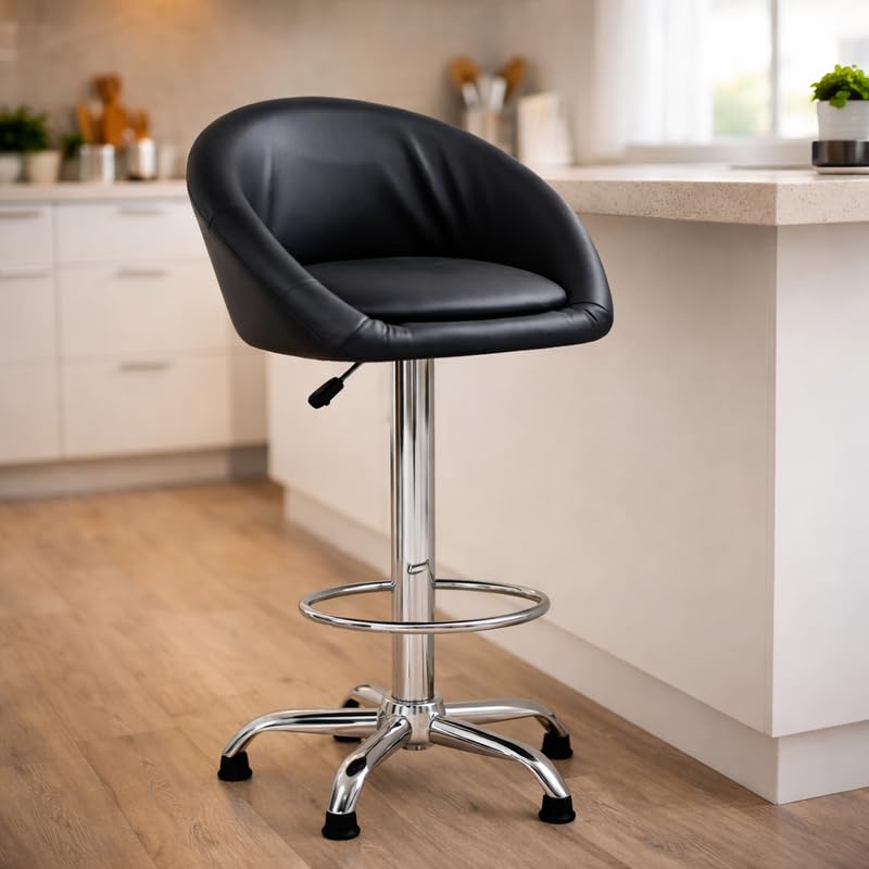 Image of LAVKUSH Sales | 446 Premium Bar Chair (Black) | Ergonomic Mid-Back Revolving Counter Stool with Deep Padded Cushion | Adjustable Gas-Lift Swivel Chair