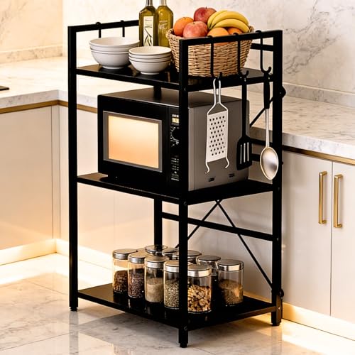 Image of wow craft Heavy Duty 3-Tier Metal Storage Rack (Black) | Multipurpose Shelf for Microwave, Books, Kitchen & Bathroom Organization | Space Saving Steel Organizer (64x40x92 cm)