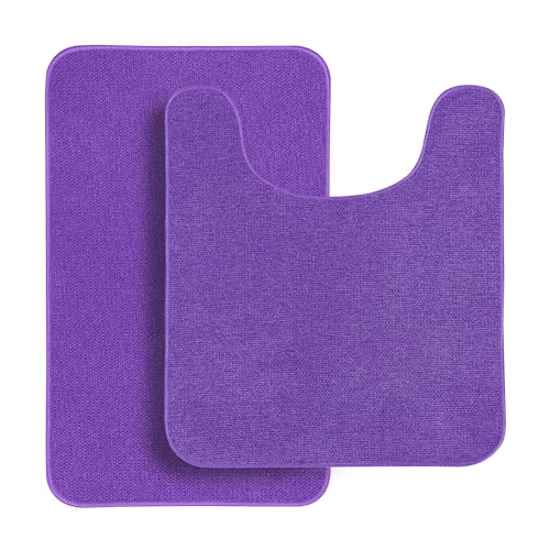 Bathroom Rugs Set 2 Pieces,Thin Bathroom Mats,Toilet Rugs,Quick Dry,Non-Slip,Machine Washable,Low Pile,Absorbent Bath Mats,Shower,Sink,Home Decor Accessories.Purple,1'5"x2'3"+1'8"x2" U Shape