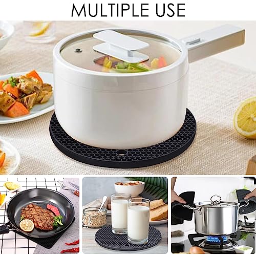 Image of Silicone Trivet Mats, 4 Pack Silicone Pot Holders for Hot Pan and Pot Pads, Heat Resistant Counter Mats for Tables, Countertops, Spoon Rest and Large Coasters, Black & Gray (2 Squared + 2 Round Mats)
