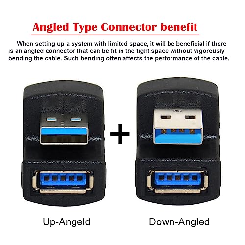 CY Cable 2pcs/set Up Down Angled USB 3.0 Adapter A Male to Female Extension 180 Degree 5Gbps, Black Up+Down Angled - Image 3