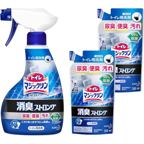 花王 消臭ストロング トイレマジックリン トイレ用洗剤 スプレー 本体 400ml + 詰替え 350ml オリジナルおしぼり付き 本体1個+詰め替え2個