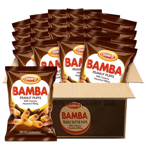 Bamba Hazelnut Cream Peanut Butter Snacks All Natural Peanut Butter PB Corn Puffs, 2.1oz Bag (Pack of 20)