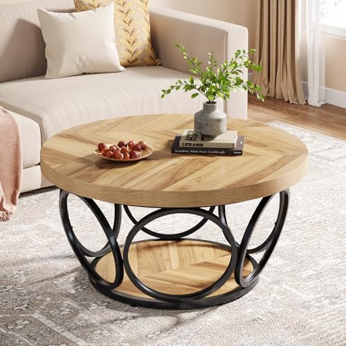 Tribesigns Table Basse Ronde 2 Niveaux, Table de Salon Bois 80 cm...