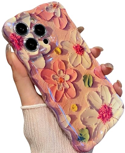 Coque iPhone 14 Pro fleur laser rose et blanc en TPU ondulé