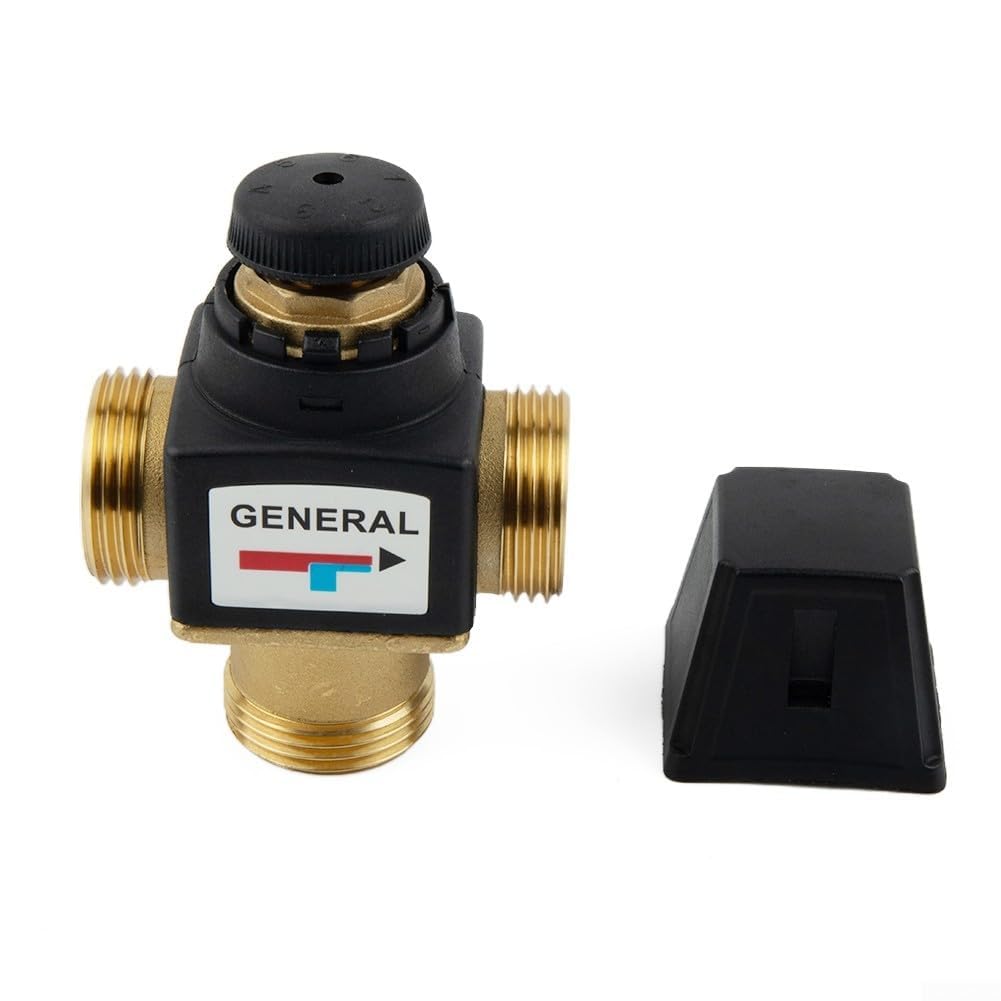 Valvola termostatica a 3 vie, 35-60 °C, corpo in ottone con filettatura maschio DN20 DN25 per elettrodomestici ad acqua calda o sistemi di riscaldamento a pavimento con spegnimento di sicurezza (DN25)