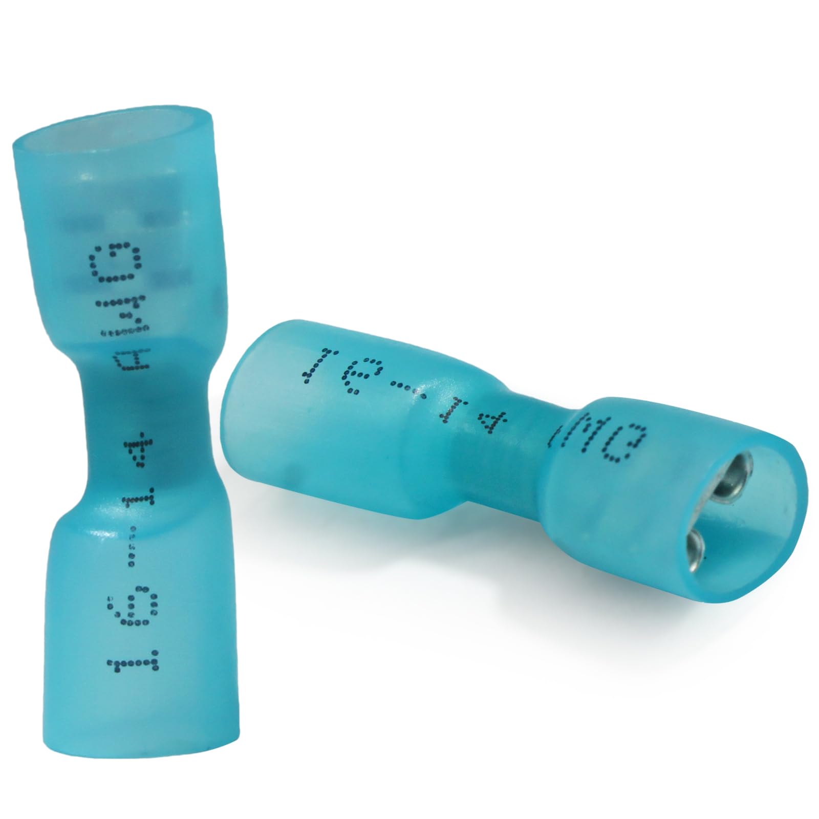 Uenhoy 100 Pcs Heat Shrink Female Spade Connectors, Blue 16-14 AWG Quick Disconnect Wire Connectors Electrical Spade Terminals, Waterproof Female