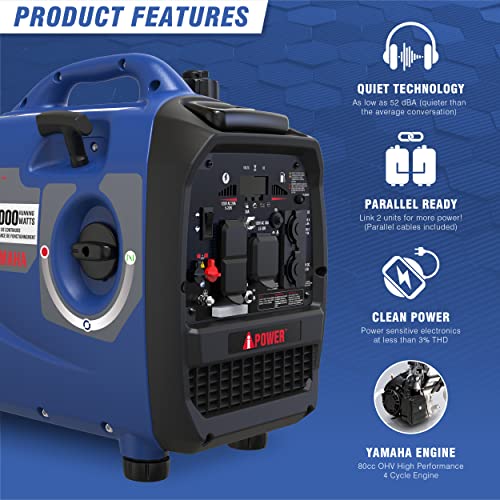 A-iPower Portable Inverter Generator, 2500W Ultra-Quiet Powered By Yamaha Engine RV Ready, EPA & CARB Compliant, CO Sensor Ultra Lightweight For Backup Home Use, Tailgating & Camping (SC2500i) - Image 4