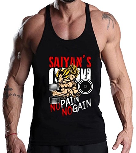 A. M. Sport Camiseta de tiantes Deportiva Fitness de Hombre para el Gym. (Goku y Vegeta) - S