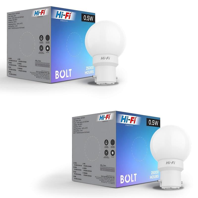 Image of Hi-Fi 0.5W LED Bulb Cool White (6500k) B22 Base | Energy Efficient Zero Watt Light | Decorative Night Lamp for Home, pooja room light & Bedroom Zero Blub (Pack of 2)