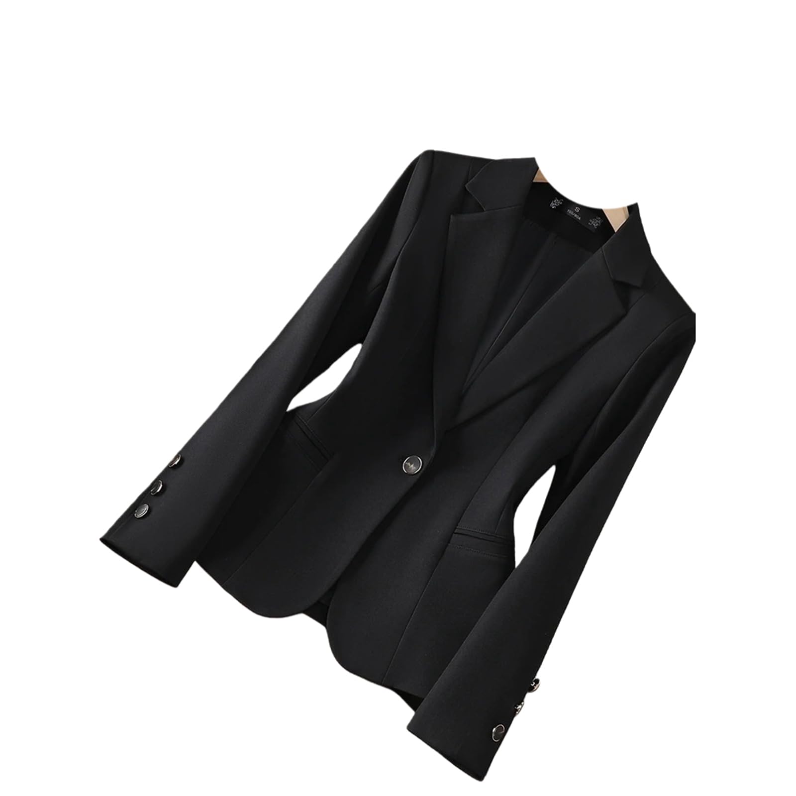 Women Blazer Coat Long Sleeve Female Business Work Wear Slim Formal Jacket Autumn Winter Black1 M
