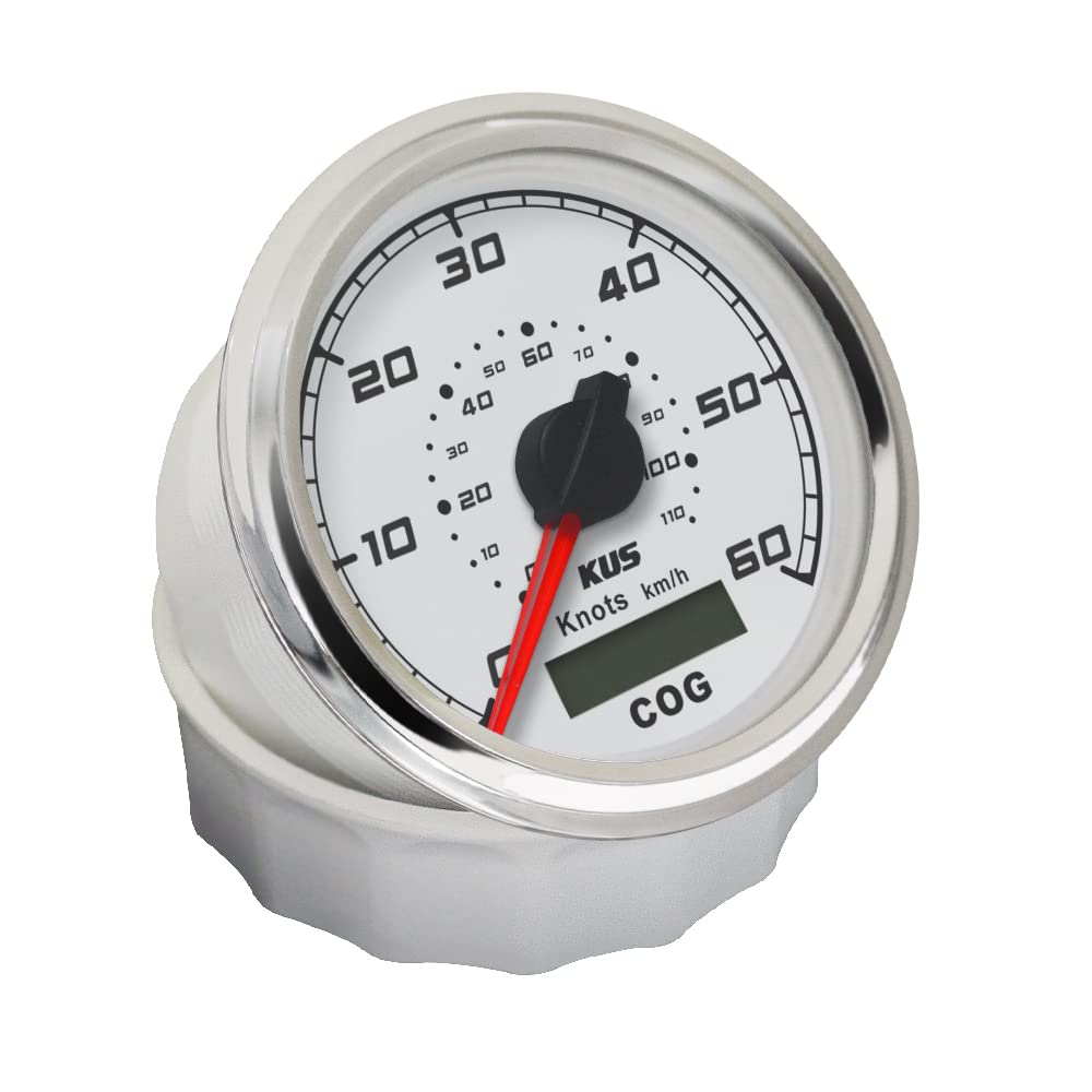 KUS Contatore Di Velocità GPS Contatore Di Velocità 60Knots Con Retroilluminazione Corso Per Yacht A Barca 85mm 12V/24V (Bianco)