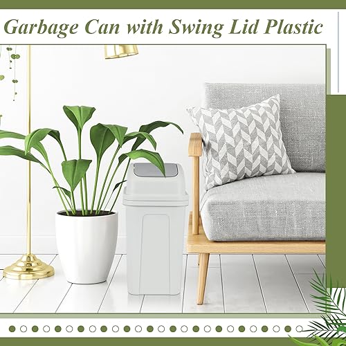 Image of Sumind 2 Pcs 2.6 Gallon Bathroom Trash Can with Swing Lid Small Garbage Can Plastic Bathroom Trashcan Garbage Bin for Kitchen Waste Bedroom Room Outdoor (Green and Beige)