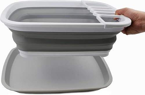 Miniatura 6 de SAMMART Juego de 2 tinas de plástico plegables de 7.7 L (2 galones) y escurridor de platos plegable de 8 litros (2.11 galones) con escurridor, juego