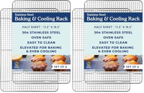 Image of Ultra Cuisine Oven-Safe, Dishwasher-Safe 100% Stainless Steel Cooling and Baking Rack Set Heavy Duty Tight-Wire - 11.5 x 16.5-inch - Set of 2 - Half Sheet Pan Cooling Racks (Pack of 2)