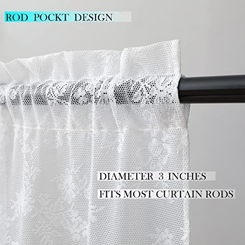 Bentrilisa Sheer Lace Valance For Kitchen Window White Mesh Rod Pocket Knitted Rose Floral Window Valances Curtains, 60X18 Inches #TOP4