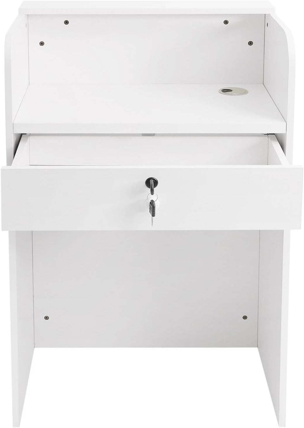 Modern Reception Desk with LED Light, Small Office Counter Reception Table, Lockable Drawer Reception Desk Furniture, Commercial Check-in Desk with Storage Cabinet, for Salon, Hotel, Office, Retail