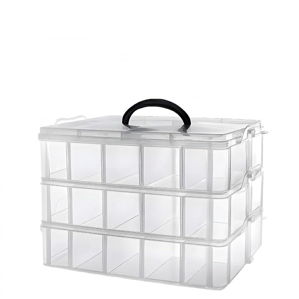 DasKid 3 Tier Storage Box with Handle, Craft Storage Box with Compartments, Multipurpose Organiser Box for Craft Storage, Sewing Supplies, Cosmetics, Jewellery, Beauty Accessories & Medicine Storage