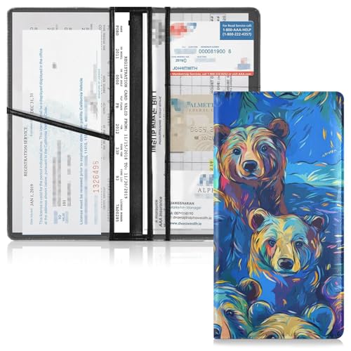 Pu Leather Car Registration & Insurance Card Holder Men Women Essential Wallet Case for Cards, Essential Document Driver License Beauty Bears2
