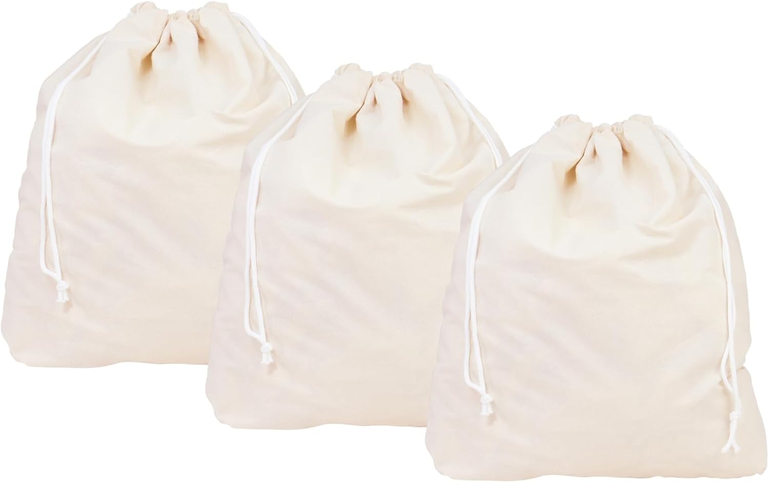 PurpleEssences Cotton Drawstring Storage Bags,ExtraLarge 26x20 In - Natural