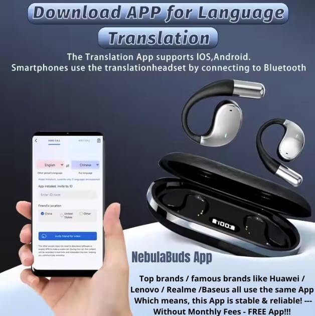 AI Translation Earbuds Real time, 144 Languages Translation Earbuds, Translator Device for Travel Business Learning, Black with Free APP for iOS and Android, 3-in-1 Translation Headphones. - Image 5