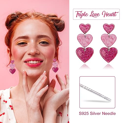 Image of 2 PCS Heart Earrings for Concert 80S Heart Drop Earrings for Halloween, Valentine's Day, 2 Pairs, Acrylic, No Gemstone