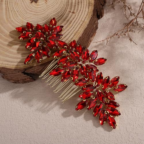 Peine Teyglen rojo con cristales para novia miniatura 2