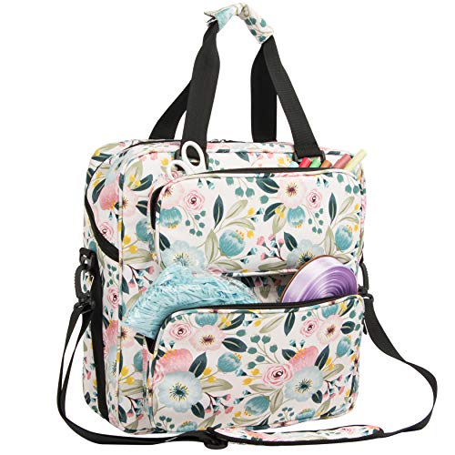 PACMAXI Scrapbook Storage Tote Compatible with Standard IRIS Boxes, Travel Craft Organizers for Scrapbook Accessories (Floral with Beige Background)