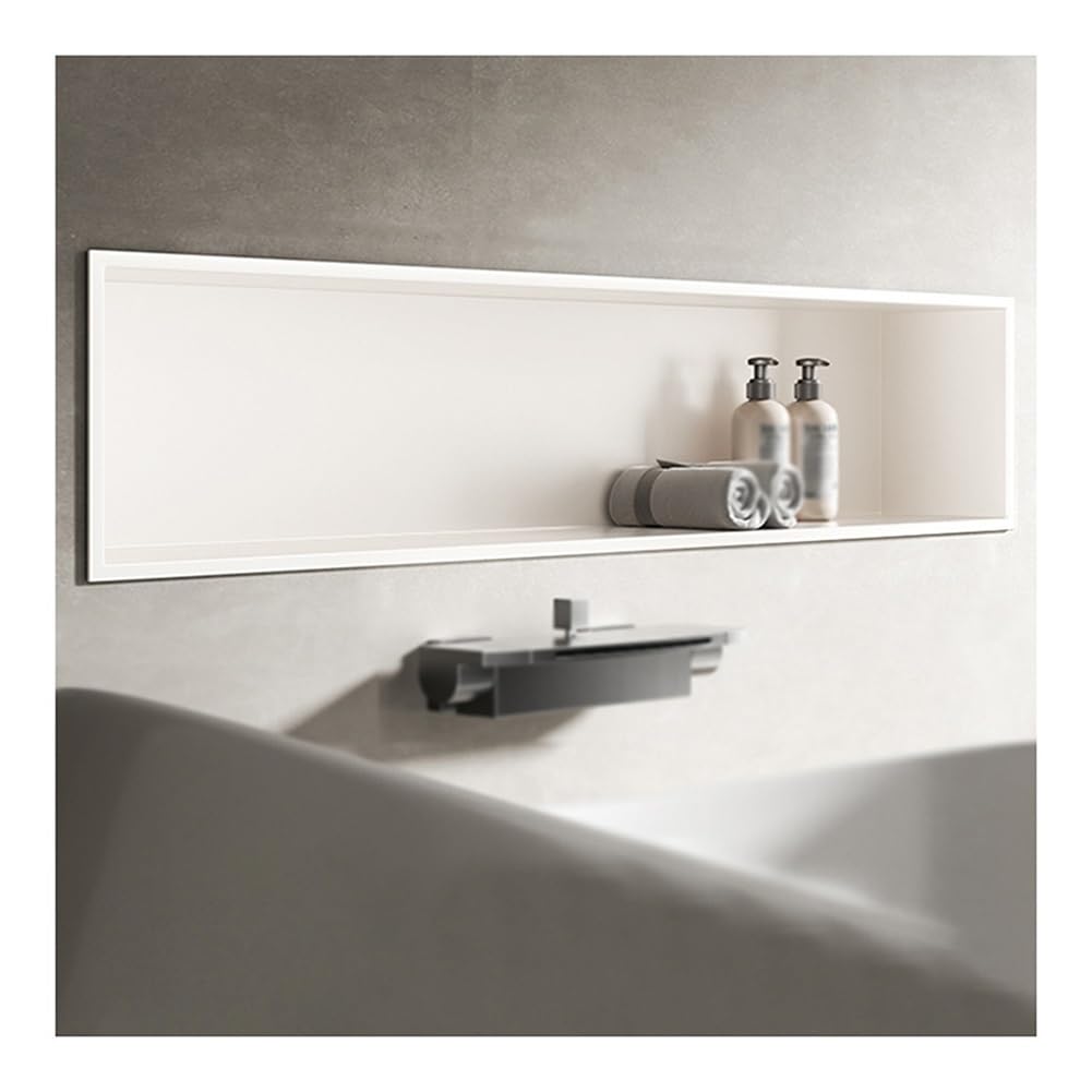 FKTHYO Modern Stainless Steel Bathroom Niche Storage Shower Shelf Waterproof Organizer Caddy Easy Installation White 90x28x12 5cm