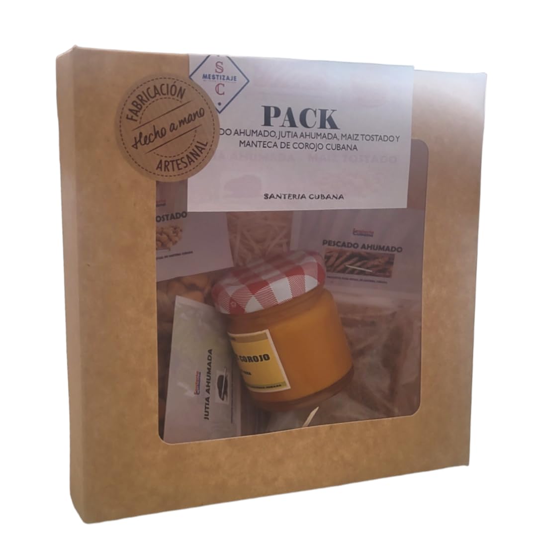 PACK Pesce affumicato, Jutia affumicata, Maiz Tostato, Burro di Corocchio 30 ml/Prodotti di Santeria Cubana/Prodotti esoterici/Burro di Corocchio cubano/Pesce Affunato/Jutia affumicata/Maiz Tostato
