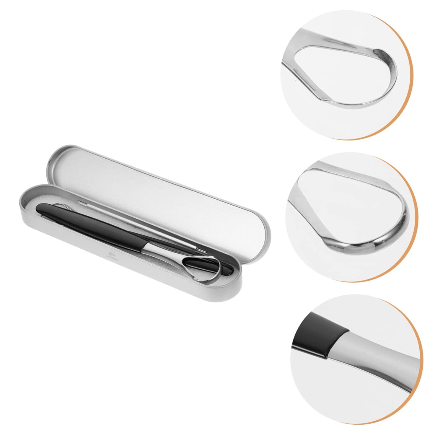 minkissy 3sets Stainless Steel Tongue Scraper Portable Travel Case for Adults Bad Breath Removal Oral Tool