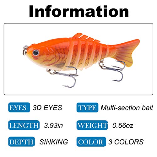 Thekuai Fishing Lures with Lure Wraps, Fishing baits for Bass 4" Multi Jointed Swimbaits Slow Sinking Hard Lure Fishing Tackle Kits Lifelike Fishing Bait Tackle Kits