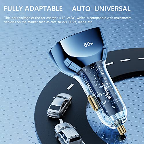 Usb C Car Charger, 80W 3 Multi Port Fast Car Charger Adapter Pd3.0 &Qc3.0 30W Fast Charging, Cigarette Lighter Usb Charger Compatible With Iphone/Samsung Galaxy S22/21/Google Pixel #TOP2