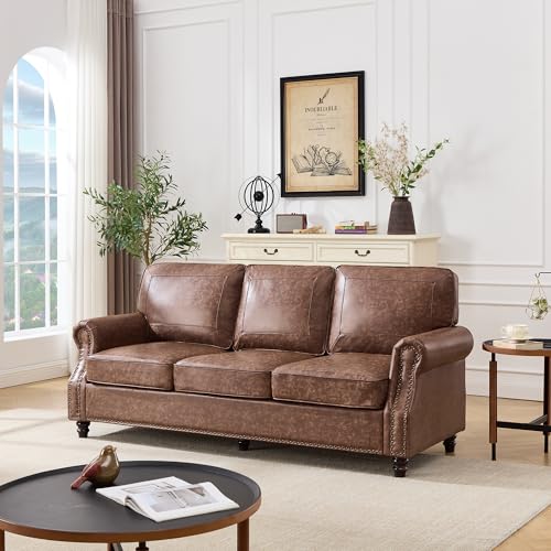 Kingfun Mid-Century Modern Couch, Faux Leather Sofa, 3 Seater...