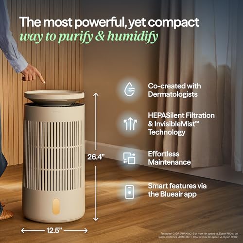 Image of Blueair 2-in-1 Pro Air Purifier & Humidifier for Large Rooms, HEPASilent Removes 99.97% Allergens, Dust, Smoke, Up to 1,875 sq ft, Smart App, Skin-Hydration Mode, 360 InvisibleMist