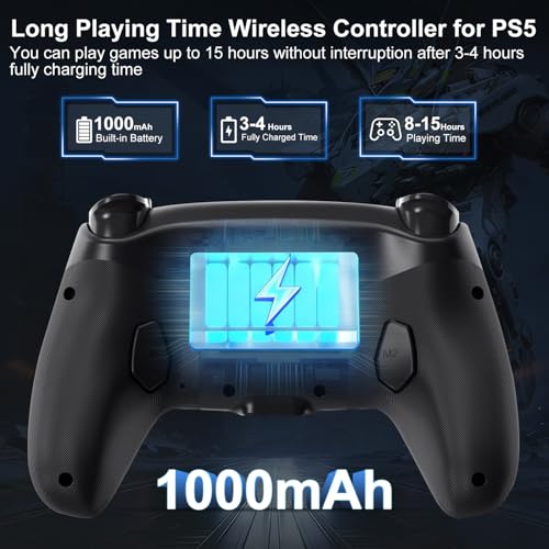 Image of ADHJIE Compatible with PS5 Controller, RGB LED Wireless Controller for PS5 | PS5 Slim /PS5 Pro /PC with 3.5mm Audio Headset Jack&1000mAh Built-in Battery, Turbo&Dual Vibration, Black