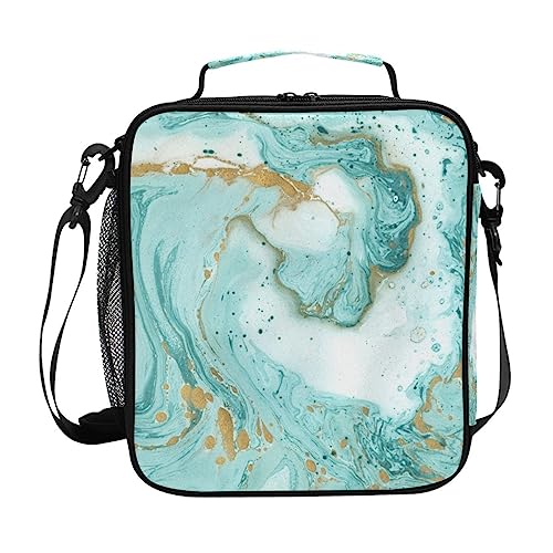 Lunch Bags for Kids Boys Girls Toddler, Turquoise Marble Texture Reusable Insulated Lunch Box, Lunch Cooler Bag Organizer with Adjustable Shoulder Strap