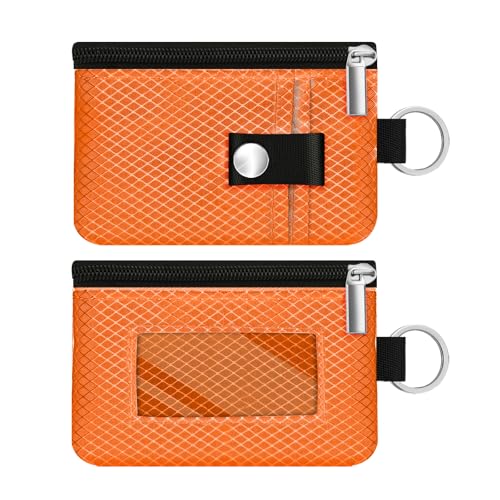 Image of Minimalist RFID Blocking Small Wallet with ID Window,WaterResistant Zip Id Case Wallet with Lanyard Keychain for Cards,Cash,Travel,Women,Men (Orange)