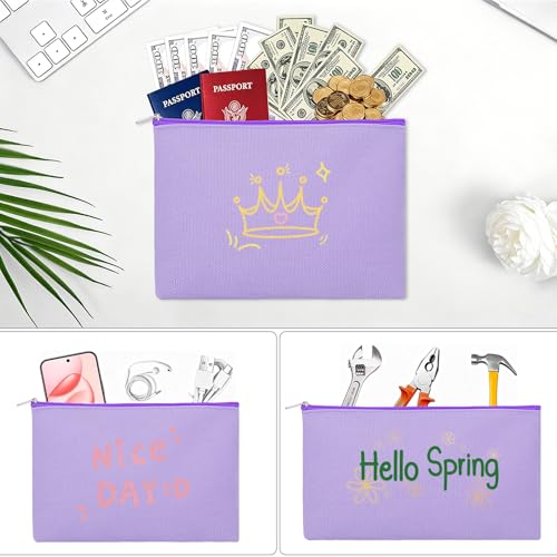 Image of 12 Pieces Cotton Canvas Makeup Bag, Multipurpose Cosmetic Bag with Zipper Travel Toiletry Pouch, Blank DIY Craft Bag (Purple, XL)