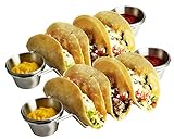 Premium Taco Holder Stand Rack 2 Pack Bundle with 4 Sauce Cups, Stainless Steel Stackable Taco Stand for Soft and Hard Shell Taco, Oven, Grill, Dishwasher Safe