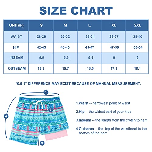 Cozople Mens Swim Trunks With Compression Liner Ethnic Swim Shorts Quick Dry 5.5 Inch Inseam Swimwear Beach Swimming Shorts For Men #TOP4