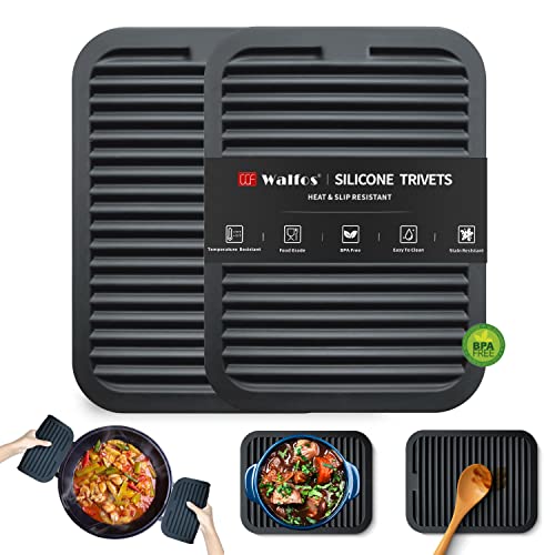 Image of Walfos Trivets for Hot Dishes, Multi-Purpose Silicone Pot Holders, Hot Pads for Kitchen Hot Pots and Pans, Heat Resistant Silicone Mats for Kitchen Countertops, Non-Slip, 2 Pack, Black
