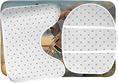 Badezimmerteppich-Set, 3-teilig, Wasservögel-Kunstdrucke, waschbare Badeteppiche, rutschfest, mit Rückenpolster, Konturteppich und Toilettendeckelbezug – Bild 6